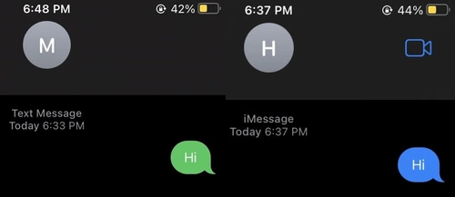 'Hi' sent as text message vs 'Hi' sent as iMessage