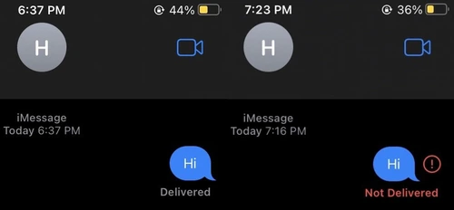 Comparison of iMessage delivered vs not delivered