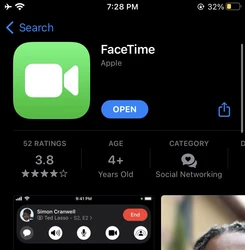 Apple app store showing latest faceTime version installed on iPhone