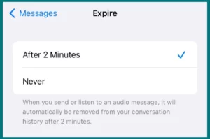 iMessage expire setting set to After 2 minutes