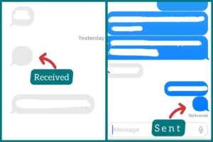side by side comparison of sent and received empty iMessage