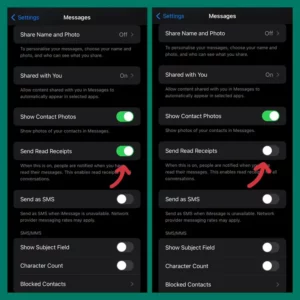 Send Read Receipts on vs off iPhone