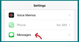 Messages app selected in settings iPhone