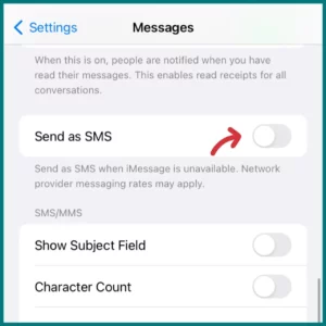 disable send as SMS from messages settings
