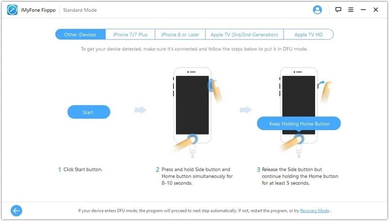 iMyfone Fixppo App guide to enter DFU mode iPhone