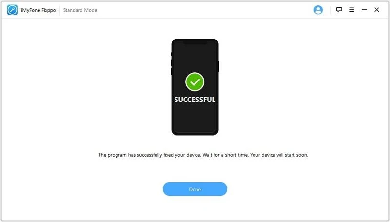 iMyfone Fixppo App Successfully fixed errors page