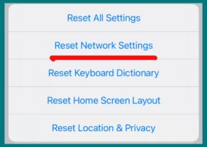 Reset netwrok settings iPhone