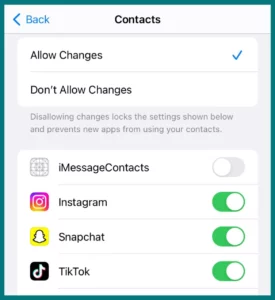 Disable iMessage Contacts in screen time
