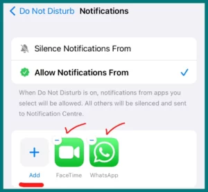allowinotification  only from selected apps  in do not disturb mode