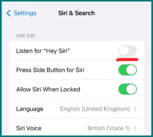 Listen for "Hey Siri option disabled from Siri and search settings