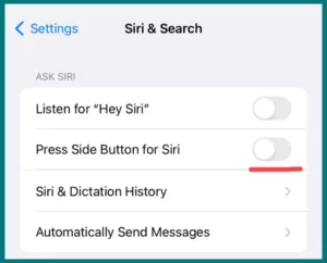 Press Side Button for Siri Option disabled
