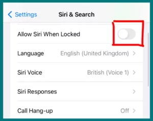 Allow Siri When Locked option disabled from siri settings