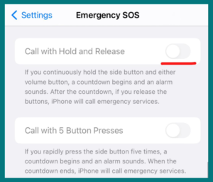 "Call with Hold and Release" option disaled from Emergency SOS Settings on iPhone