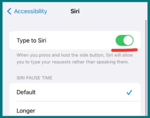 Type to siri option enabled from accessability settings